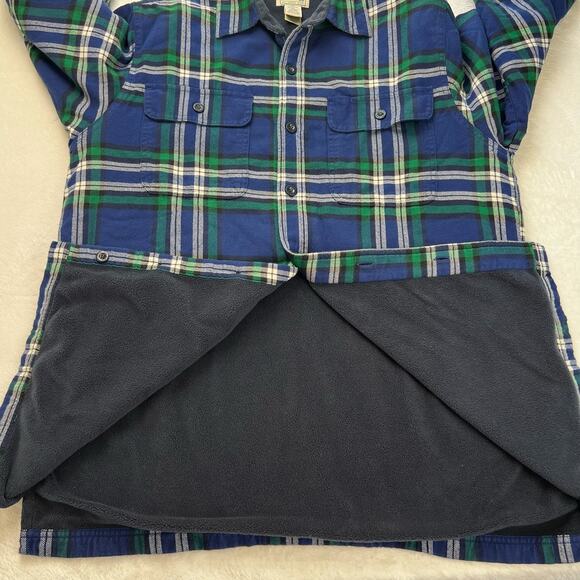 L.L. Bean Fleece lined Blue Plaid Button down Shirt Jacket men's size Medium - Picture 6 of 7
